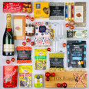 Large gift box with wooden crate filled with chocolates and presents.