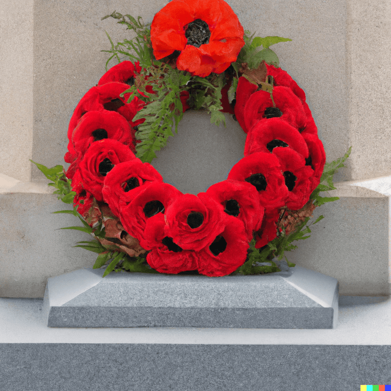 ANZAC day wreath laid at base of cenotaph