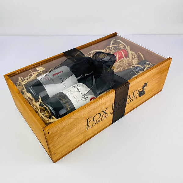 Wine gift box in wooden crate