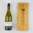Central Otago wine next to wooden gift crate.