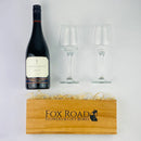 Craggy Range Syrah wine with glasses and wooden gift crate