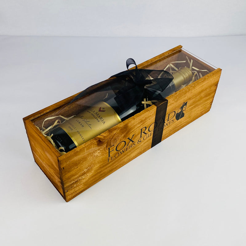 Wine presented in wooden gift box