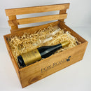 Wooden gift crate with NZ wine and glasses inside