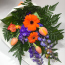 Orange and Blue Gerbera, Delphinium and Lower Hutt Tulips