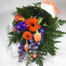 Orange and Blue Gerbera, Delphinium, and Tulip Flowers
