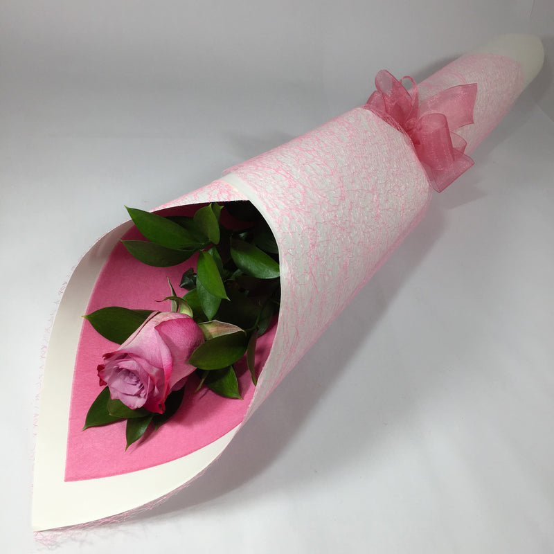 Single Pink Rose with White Wrap