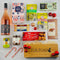 Christmas gift hamper with wine and chocolates.